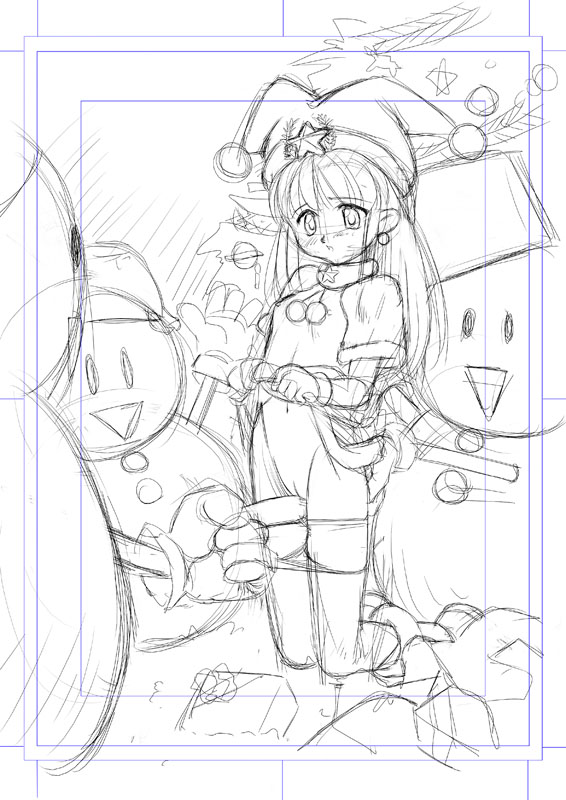 #過去に描いたXmas絵を晒そう
カラフルBeeかマショウか忘れたけど雑誌のXmas企画で描いたものですん。3枚ラフ描いて1枚目が採用だったと思う。どんな絵を望んでいるのが解らないので商業では初回で3~4枚の案を出していました。