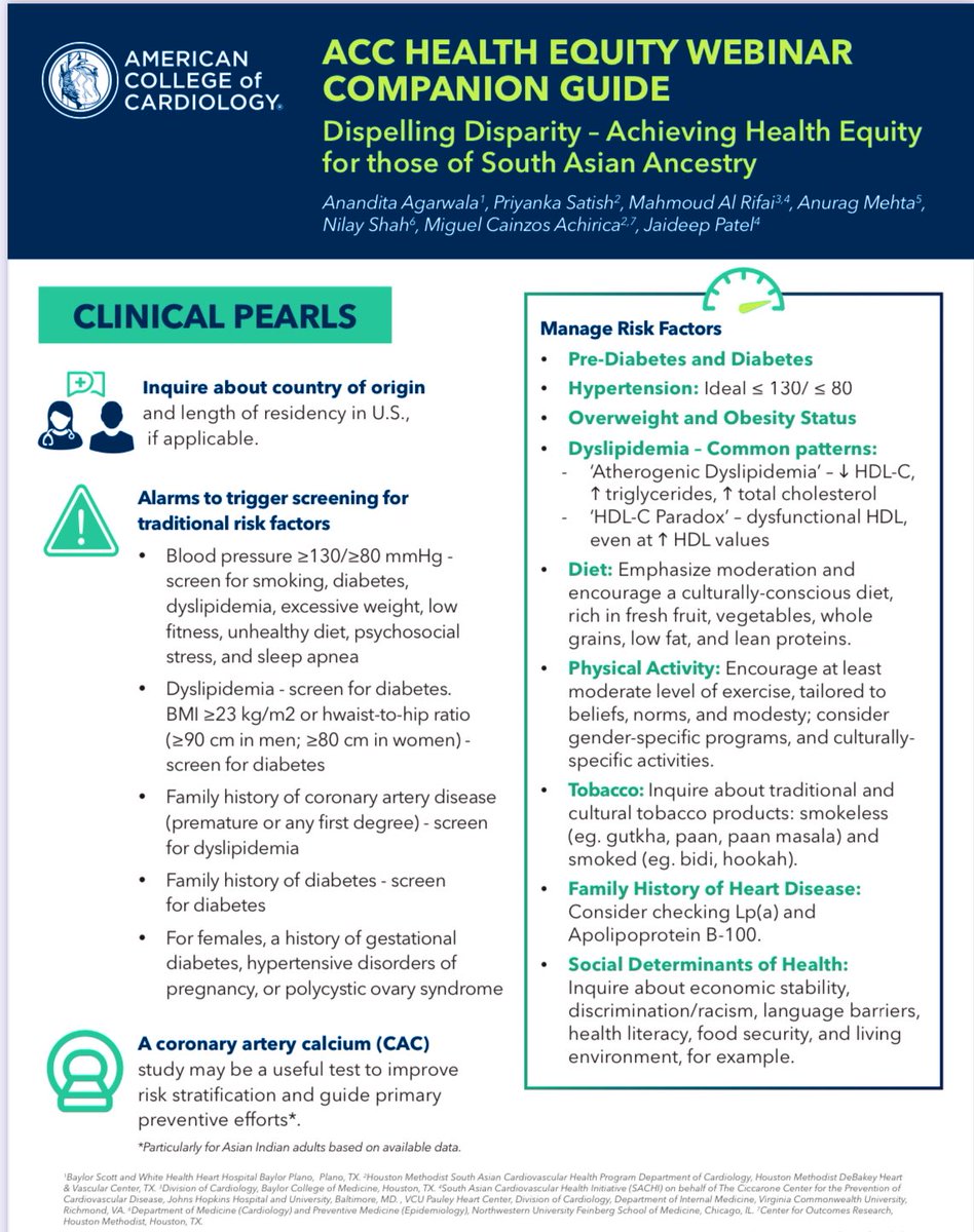Highlights/clinical pearls from our @ACCinTouch Health Equity conversation on #SouthAsian CVD care The holidays are always a good time to talk about health & wellness w loved ones! @AAgarwalaMD @PSatishMD @amehta_09 @mahrifai @NilayShahMDMPH @AnkurKalraMD @GarimaVSharmaMD