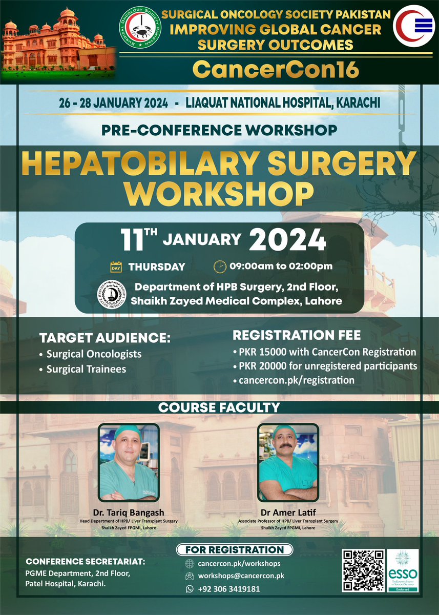 Haroon Javaid Majid (@hjmajid) on Twitter photo Explore the enlightening #preconferenceworkshops at CancerCon16 in Lahore and Karachi. Stay tuned for additional workshops coming your way. Secure your spot for invaluable insights at cancercon.pk/workshops/
#CancerCon16
🇵🇰
<a href="/SOS_Pk/">Surgical Oncology Society Pakistan. SOSPK</a> <a href="/DrSyedShafqat/">Syed Shafqat</a> <a href="/RazaSayyed12/">Raza Sayyed</a> <a href="/mzaeemkhalid/">Muhammad Zaeem Khalid</a> Explore the enlightening #preconferenceworkshops at CancerCon16 in Lahore and Karachi. Stay tuned for additional workshops coming your way. Secure your spot for invaluable insights at cancercon.pk/workshops/
#CancerCon16
🇵🇰
<a href="/SOS_Pk/">Surgical Oncology Society Pakistan. SOSPK</a> <a href="/DrSyedShafqat/">Syed Shafqat</a> <a href="/RazaSayyed12/">Raza Sayyed</a> <a href="/mzaeemkhalid/">Muhammad Zaeem Khalid</a>