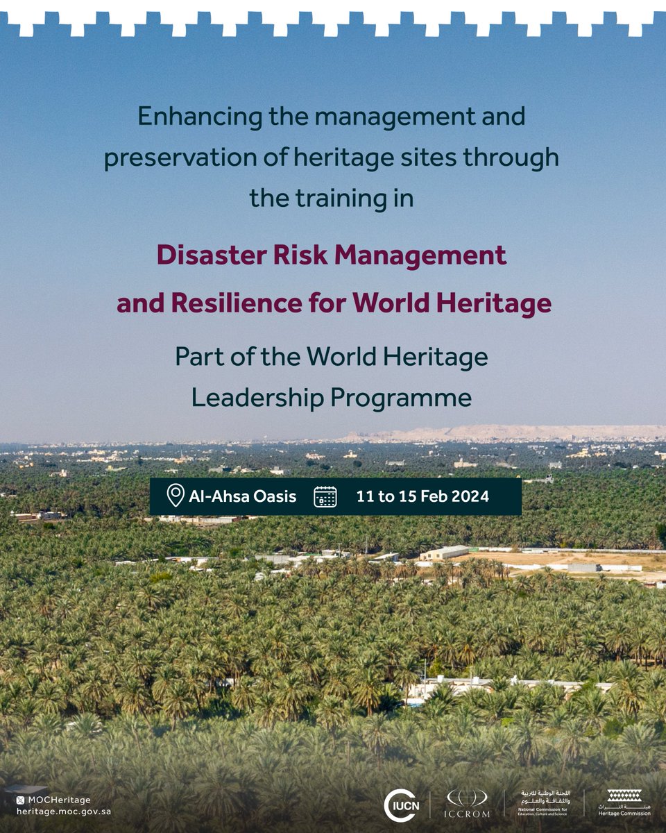 📢 Join the 'Disaster Risk Management and Resilience for World Heritage' Course! Explore the challenges & opportunities of building resilience in heritage places through disaster risk management and climate change adaptation. Apply now👉 bit.ly/48uM73o @MOCHeritage