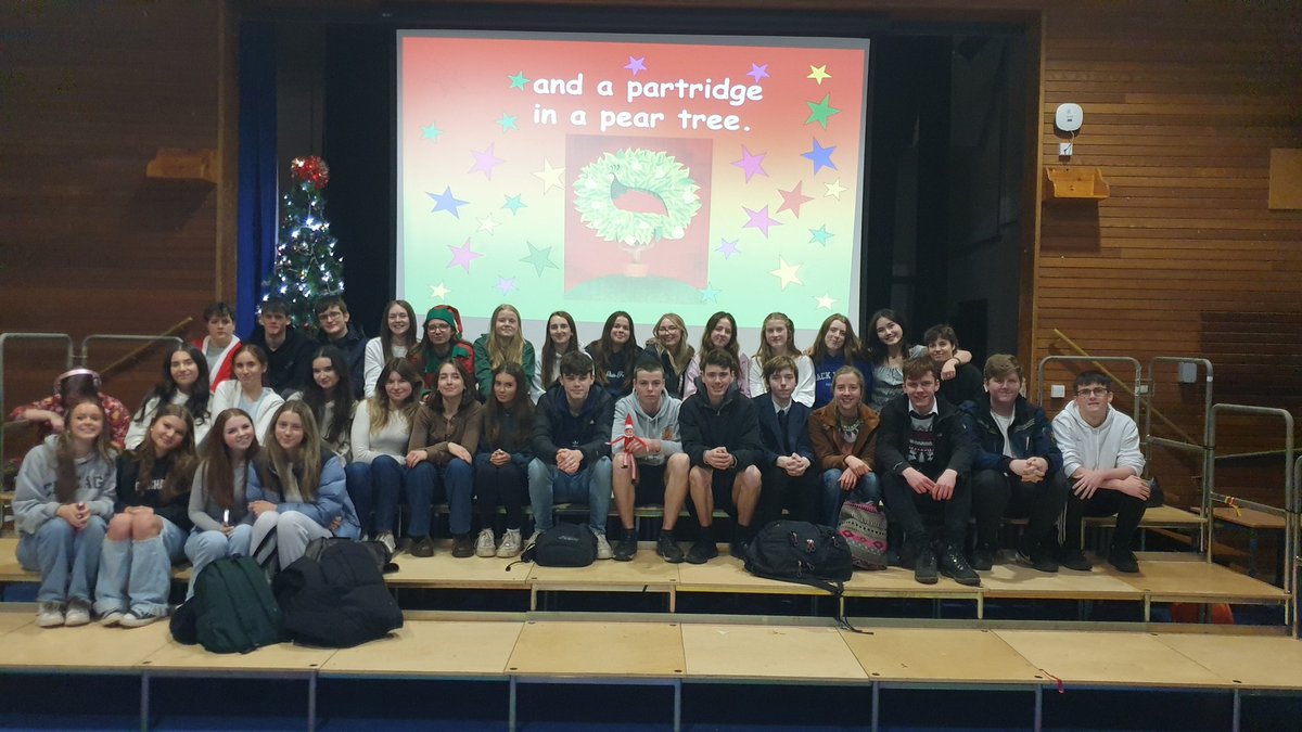 Celebrating the end of term with our traditional 12 Days of Christmas sing-a-long. The S6 leading us... 'and a partridge in a pear tree.' #community #traditions #merrychristmas 🎅 🎄 🎶