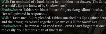 thinking about how shadowheart had most of her memories erased but she’s able to perfectly quote an old smut novel word by word