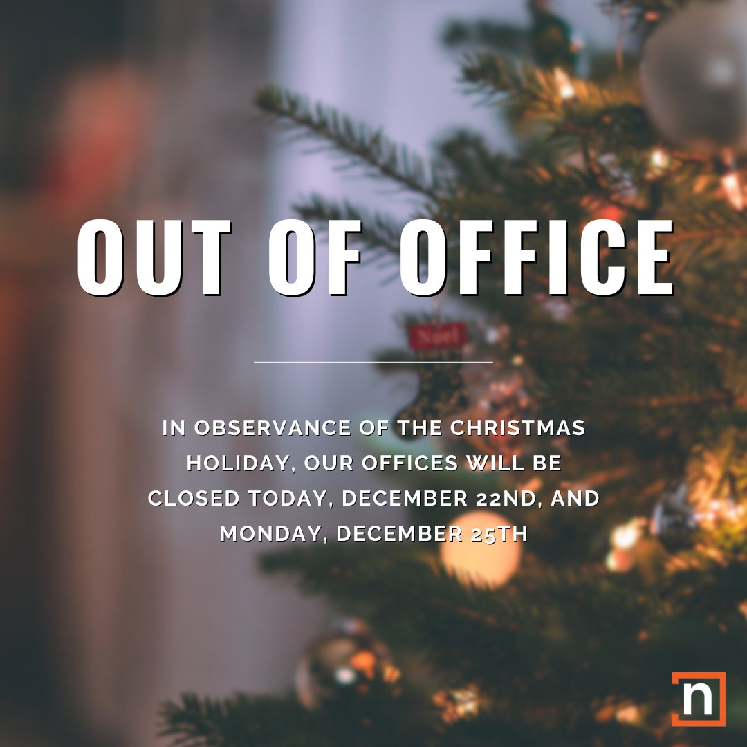 nSideApp's tweet image. In observance of the Christmas holiday, our offices will be closed today, December 22nd, and Monday, December 25th. We will return to normal hours Tuesday, December 26th.