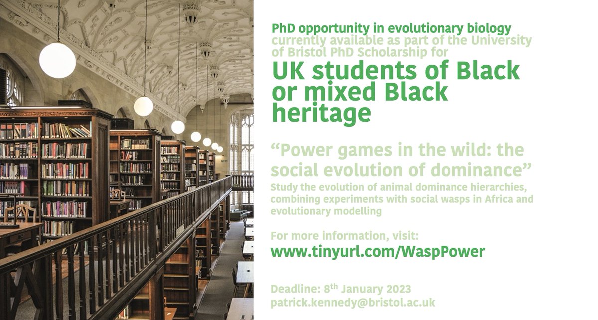 Patrick Kennedy (@padraig_kennedy) on Twitter photo Two weeks left to apply for Bristol's new PhD Scholarship for UK students of Black or mixed Black heritage:
<a href="/BristolBioSci/">University of Bristol Biological Sciences</a> <a href="/BristolUni/">University of Bristol</a> @asab_tweets Two weeks left to apply for Bristol's new PhD Scholarship for UK students of Black or mixed Black heritage:
<a href="/BristolBioSci/">University of Bristol Biological Sciences</a> <a href="/BristolUni/">University of Bristol</a> @asab_tweets