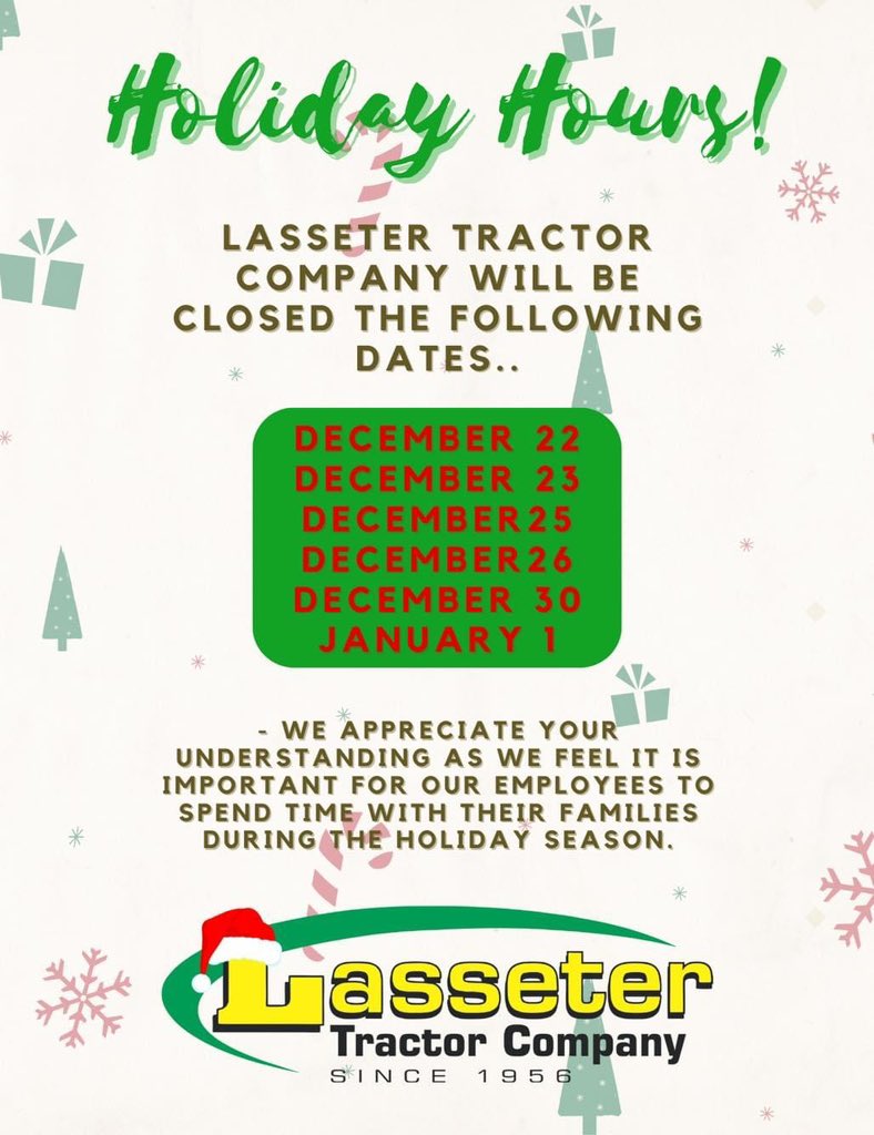 Reminder that we are closed until December 27th! We appreciate your understanding as our employees work hard all year long to provide our customers with the best service possible and we would like to allow them this time at home with their families! Merry Christmas! 🎄