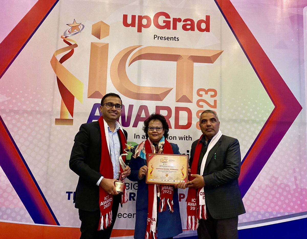 renditangisu's tweet image. 🏆 Exciting News! 
Adhyayan School is the proud winner of the &quot;Digital Education ICT Award 2023 (Private Sector)&quot;​ at the Biggest Tech Award of Nepal - ICT Award! 🚀 

This victory celebrates our dedication to design thinking and technology in education.​ 

#ICTAward2023 #Winner