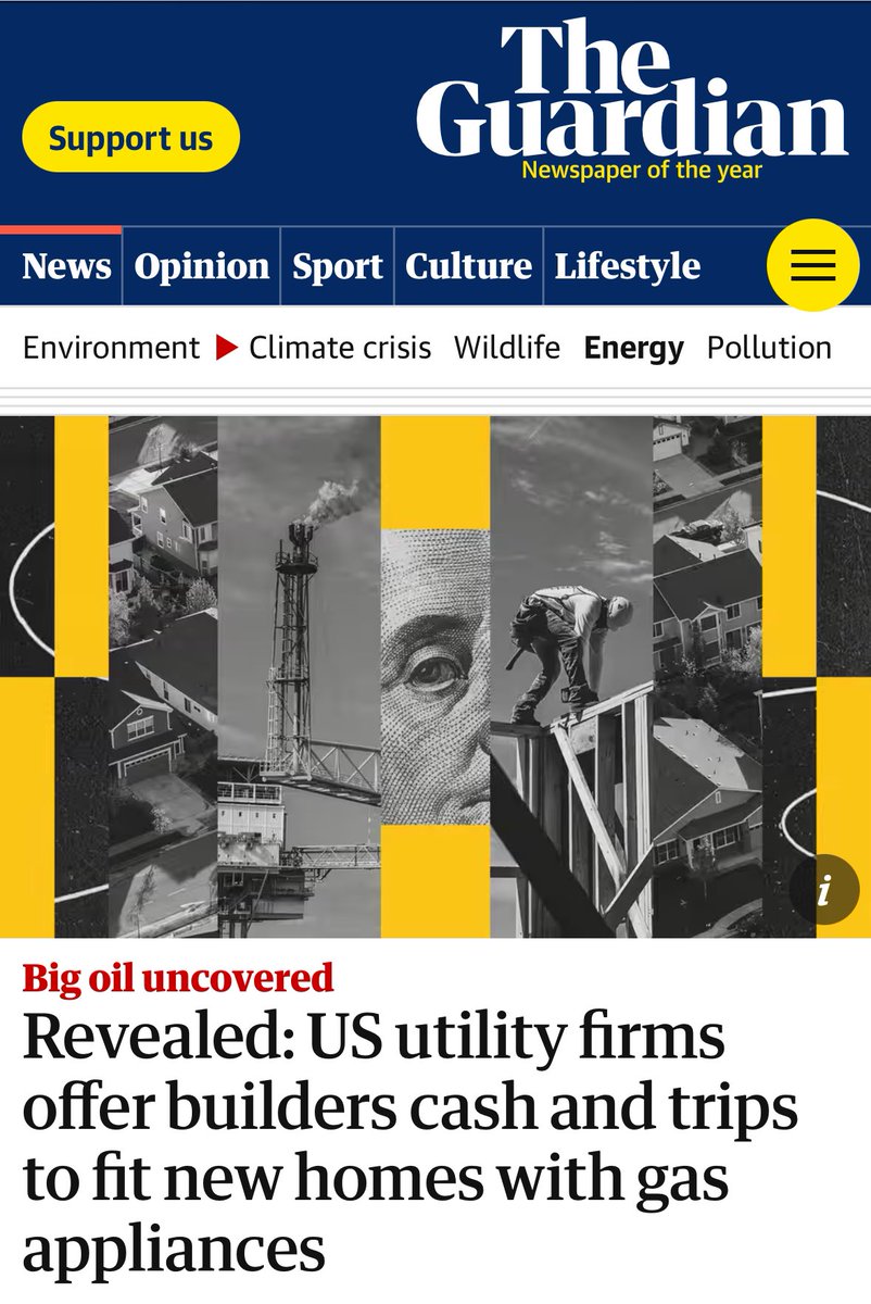 REVEALED: Gas utilities in the US pay house builders to install and promote gas appliances in homes and even enlist celebrity chefs to entice consumers to use gas. @dharnanoor theguardian.com/us-news/2023/d…