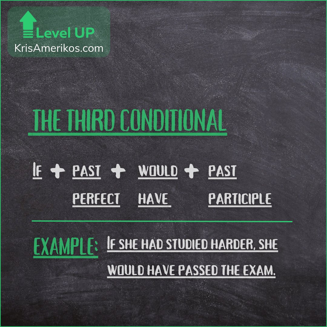 EnglishwithKA's tweet image. The third conditional is used to talk about hypothetical situations or events that did not happen in the past. It follows the pattern:
&quot;If + past perfect, would have + past participle.&quot;

#thirdconditional #EnglishTeacher #learnenglisheveryday #learnenglishdaily
