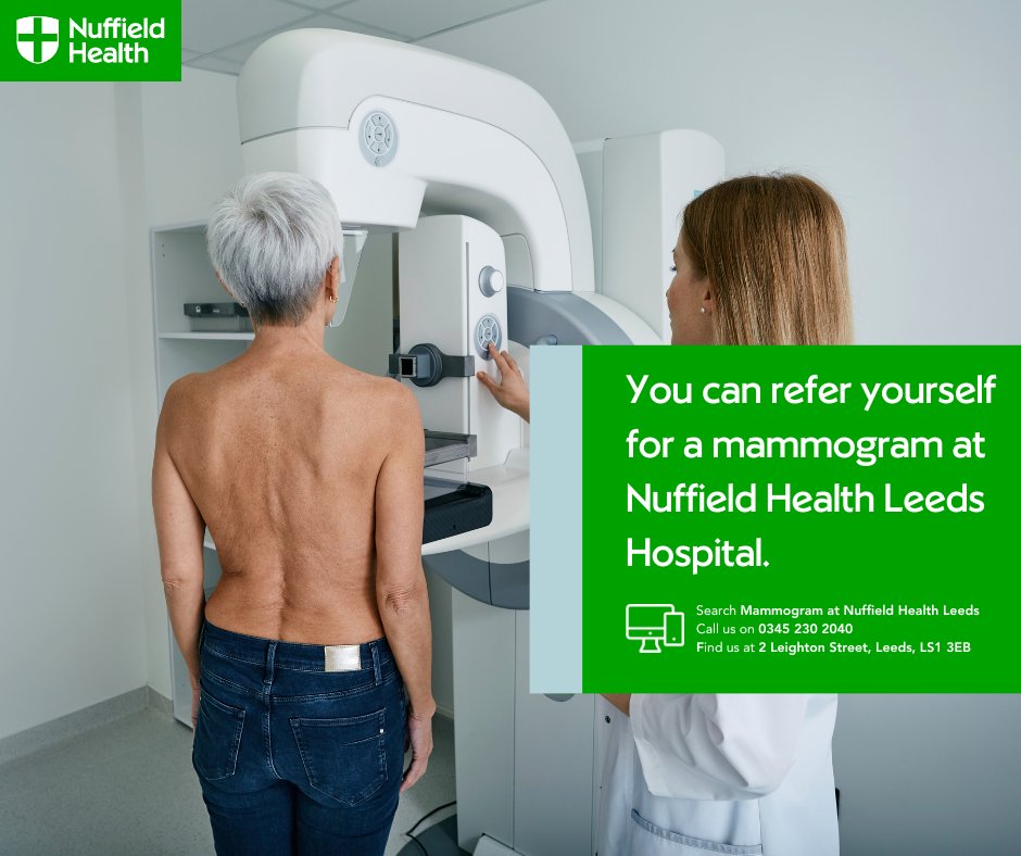 Nuffield Health Leeds Hospital offers breast screening by mammography for women over 40 years of age. You may be eligible to refer yourself for self-pay breast screening. To book today or for more information, call us on 📱 0345 230 2040