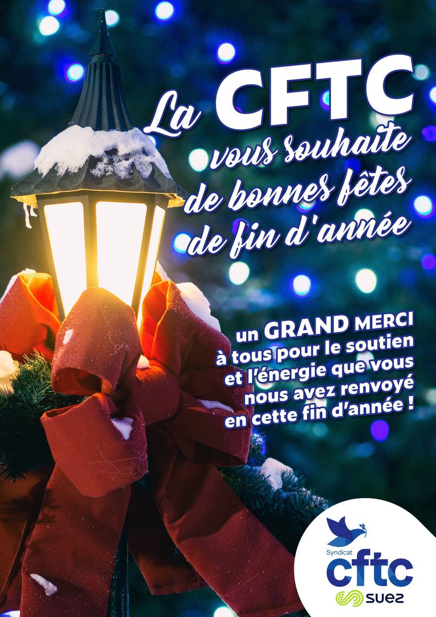 LoicGales's tweet photo. 🎅 Bonnes Fêtes de fin d'année de la part de la #CFTC GO !👀 Des élections qui ont demandé beaucoup d'énergie mais tellement bien rendue par les chiffres qui en découlent 👍 Merci @CftcSuez  @SyndicatCFTC @ChabanierCFTC https://t.co/eHVTwDmFVP