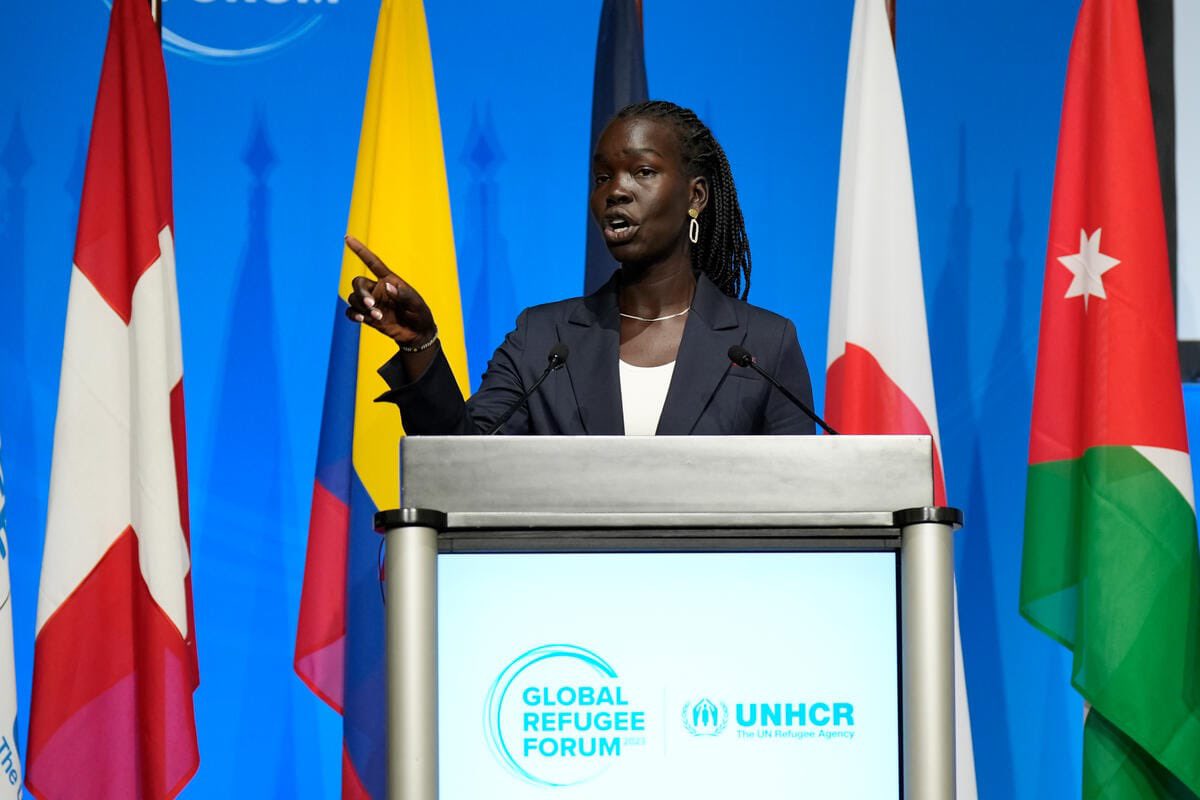 This how serious I can be when talking bout refugees matters 😂🙈.

Had an amazing opportunity to deliver the joint refugee statement at the open plenary session at #GRF2023 .
