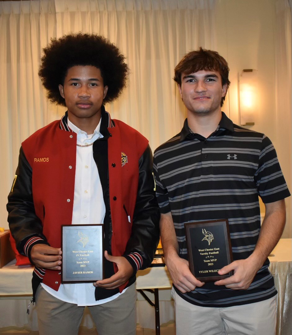 ⚓️2023 Team MVP's⚓️

VAR: 
<a href="/TylerWileczek/">Tyler Wileczek</a>- WR/DB/Ret
OFF: 46 catches- 557 yards- 9TDs
DEF: 33 tackles, 5 PDs, 1 FF
RET: 12 for 241 yds- 1 TD

JV: 
<a href="/15JaviRamos/">Javier Ramos</a> - RB/DB

#vikingpride #riseasONE 

<a href="/WCEVikings/">WC East Athletics</a> <a href="/FugettFootball/">Fugett Cougars Football 2023</a> <a href="/WestChesterASD/">West Chester Area SD</a>