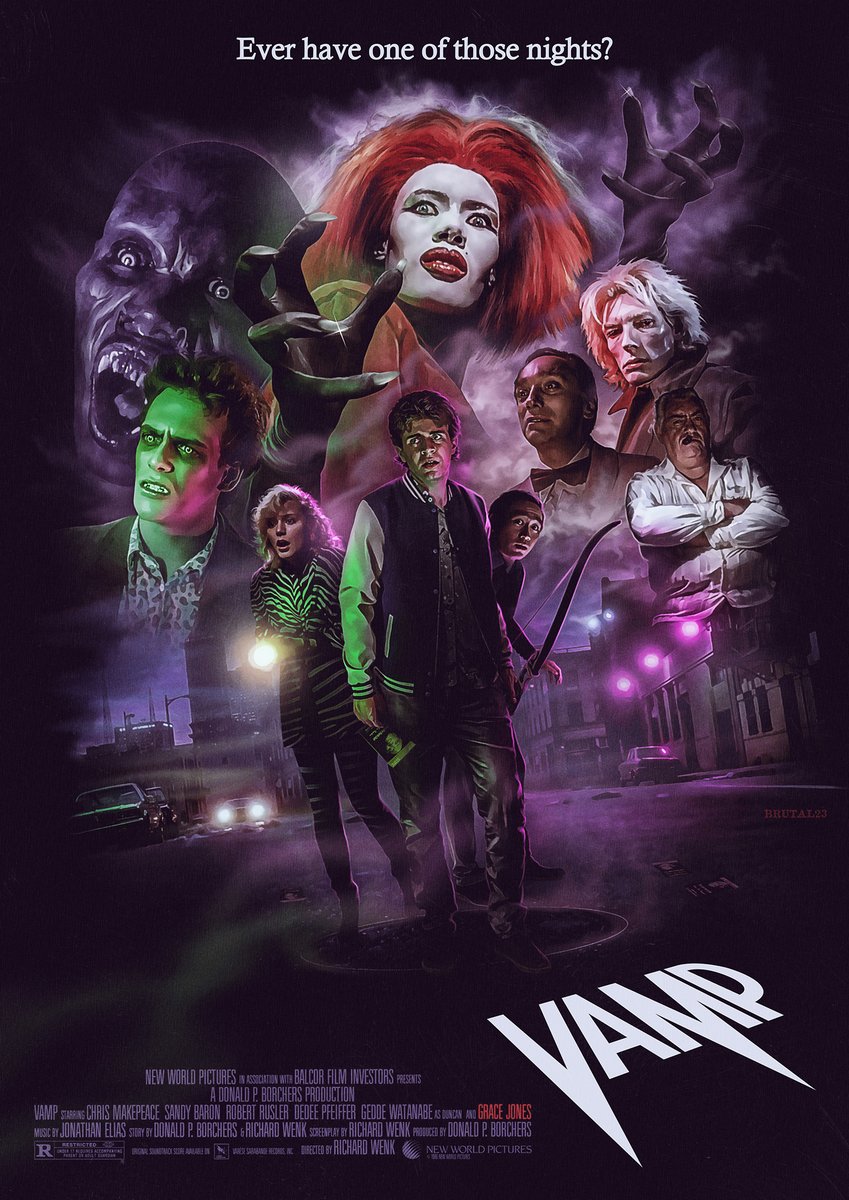 'Ever have one of those nights?' My VAMP poster artwork 🎨 Ft. @gracejones, @pfeiffer_dedee, @RobertRusler, #ChrisMakepeace, #GeddeWatanabe, #BillyDrago, #SandyBaron & #BradLogan