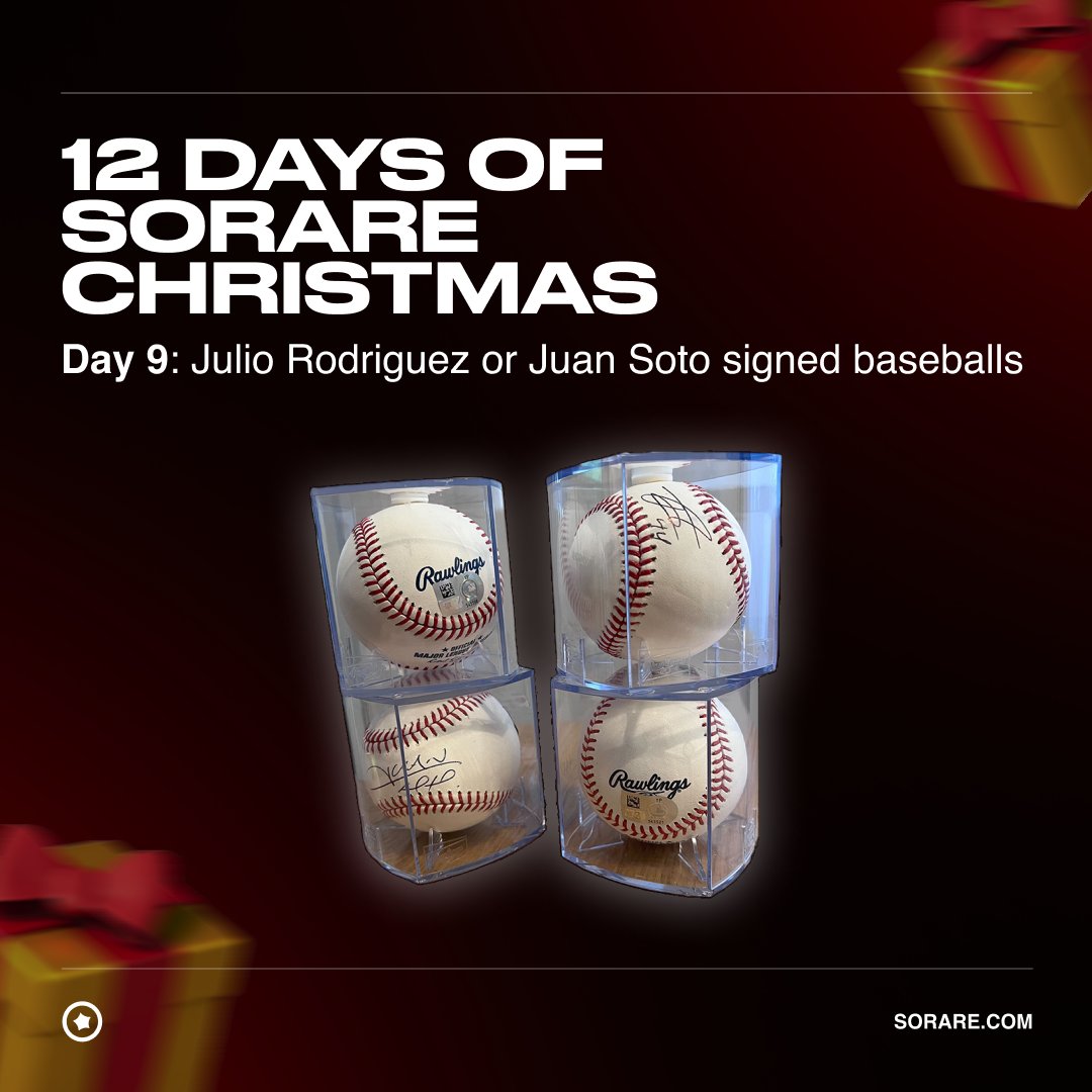 🎅 12 Days of Sorare Christmas 🎁

Another day closer to 🎄, another 🔥 giveaway: Signed baseballs by <a href="/JRODshow44/">Julio Rodriguez🇩🇴🦁</a> and Juan Soto!

You know the drill:

1⃣ Follow <a href="/Sorare/">Sorare</a> and <a href="/SorareMLB/">SorareMLB</a> ⚾️
2⃣ Repost this
3⃣ Reply with your username
