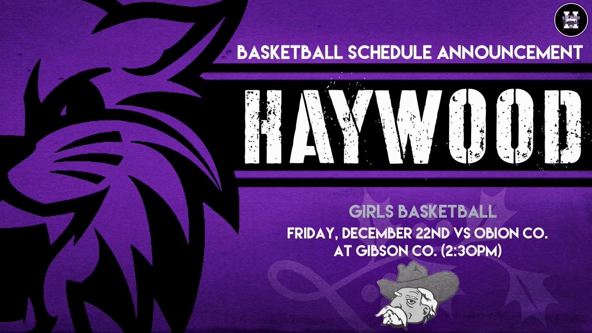 HAYWOOD LADY TOMCATS BASKETBALL 🏀 | Gibson Co. Pre-Christmas Tournament 🆚 | Obion Co. Rebels 📆 | Friday, 12-22-23 ⏰ | 2:30PM 📍 | Gibson Co. High School 🎟️ | $8 Cash 📊 | @haywoodtomcats