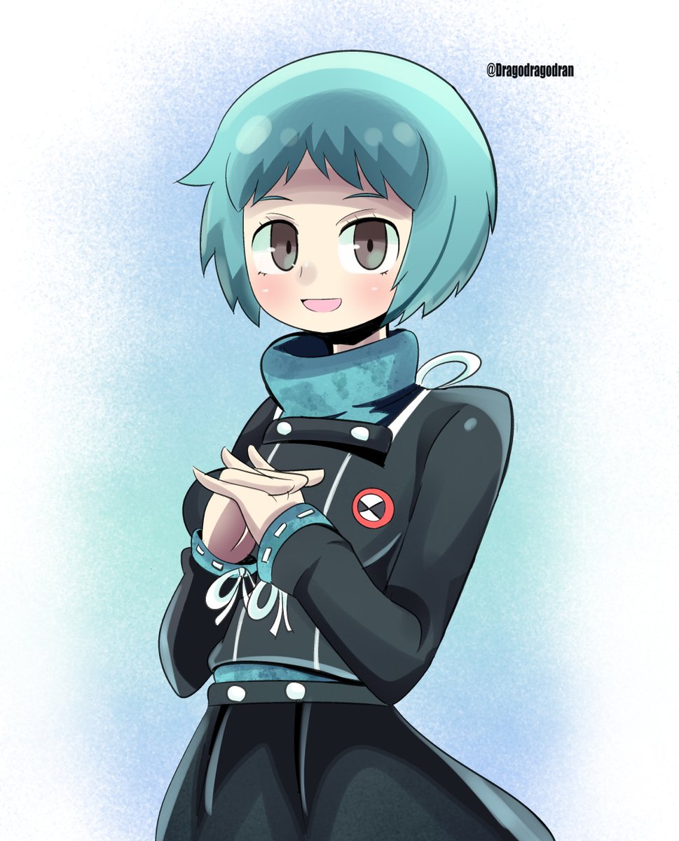 yamagishi fuuka 1girl solo short hair gekkoukan high school uniform school uniform smile aqua hair  illustration images