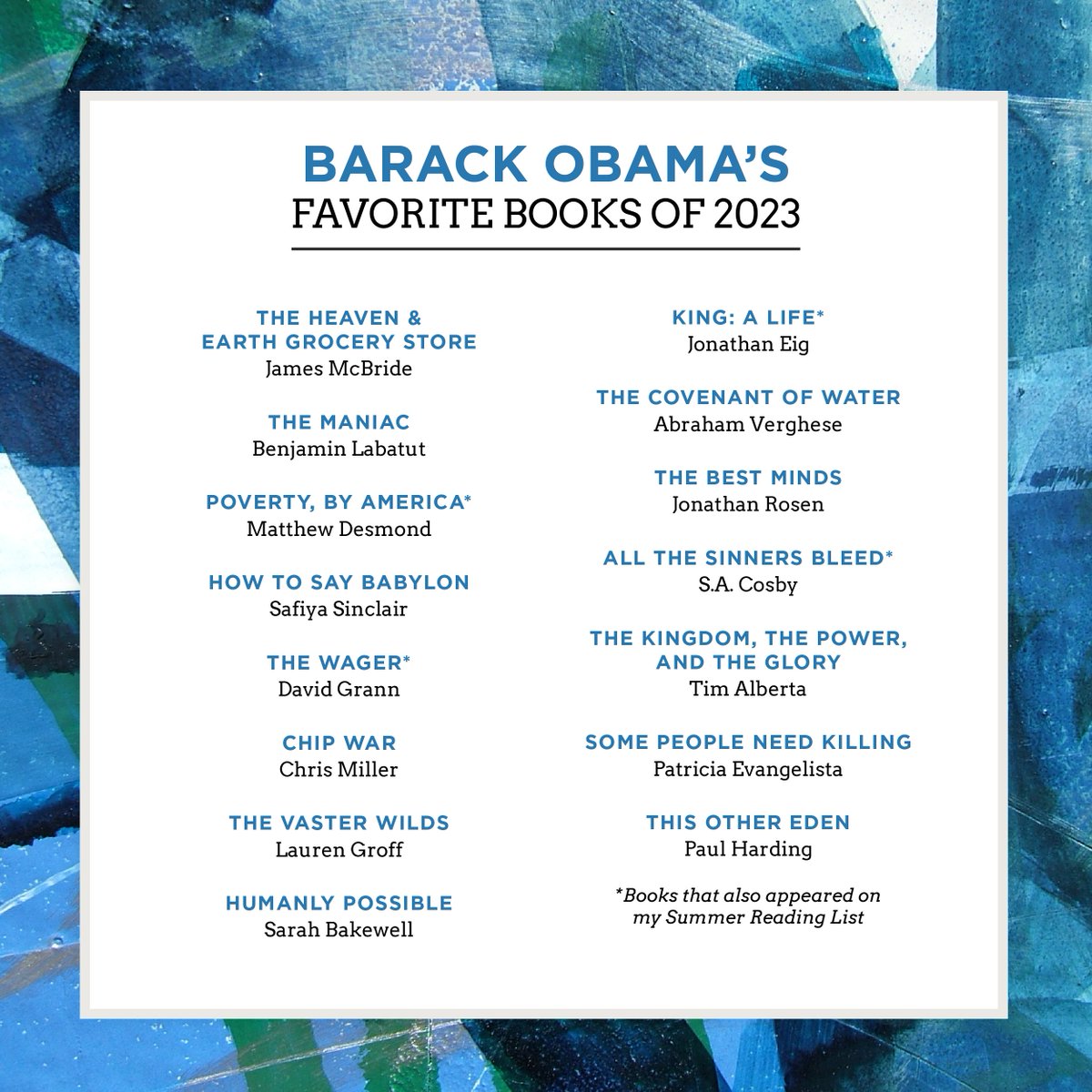 As I usually do during this time of year, I wanted to share my favorite books, movies, and music of 2023. First up, here are the books I've enjoyed reading. If you’re looking for a new book over the holidays, give one of them a try. And if you can, shop at an independent…