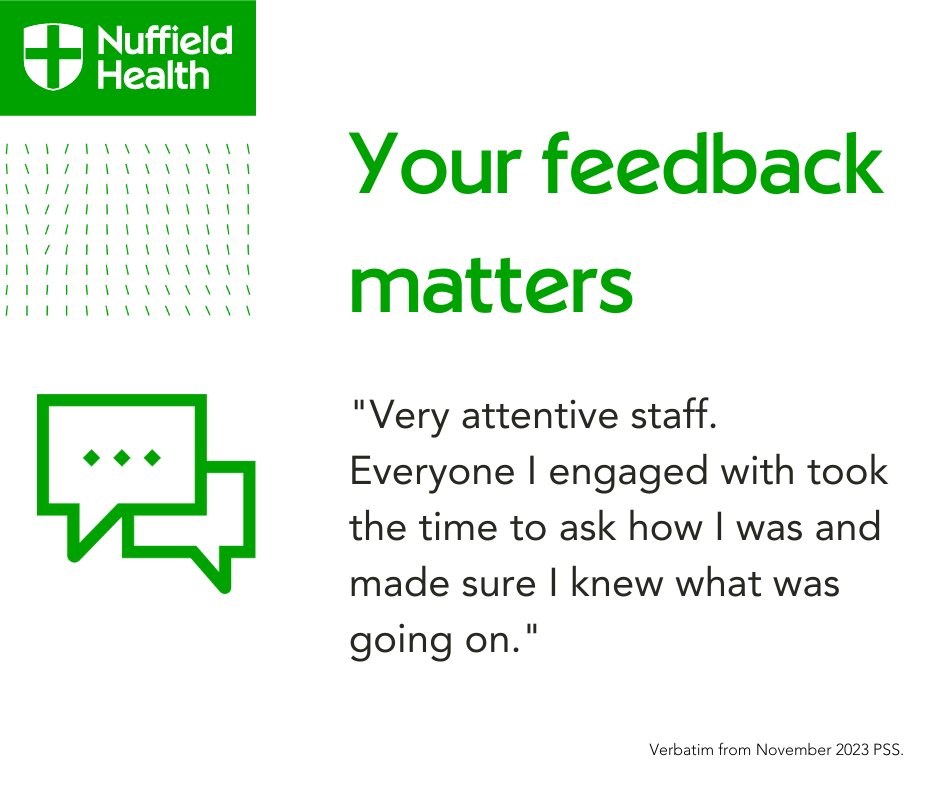 At Nuffield Health Leeds Hospital, we aim to offer all our patients a great level of care in a safe and comfortable environment. Their feedback helps us develop and improve our services. We received this great review from a patient describing their experience with our staff. 💚