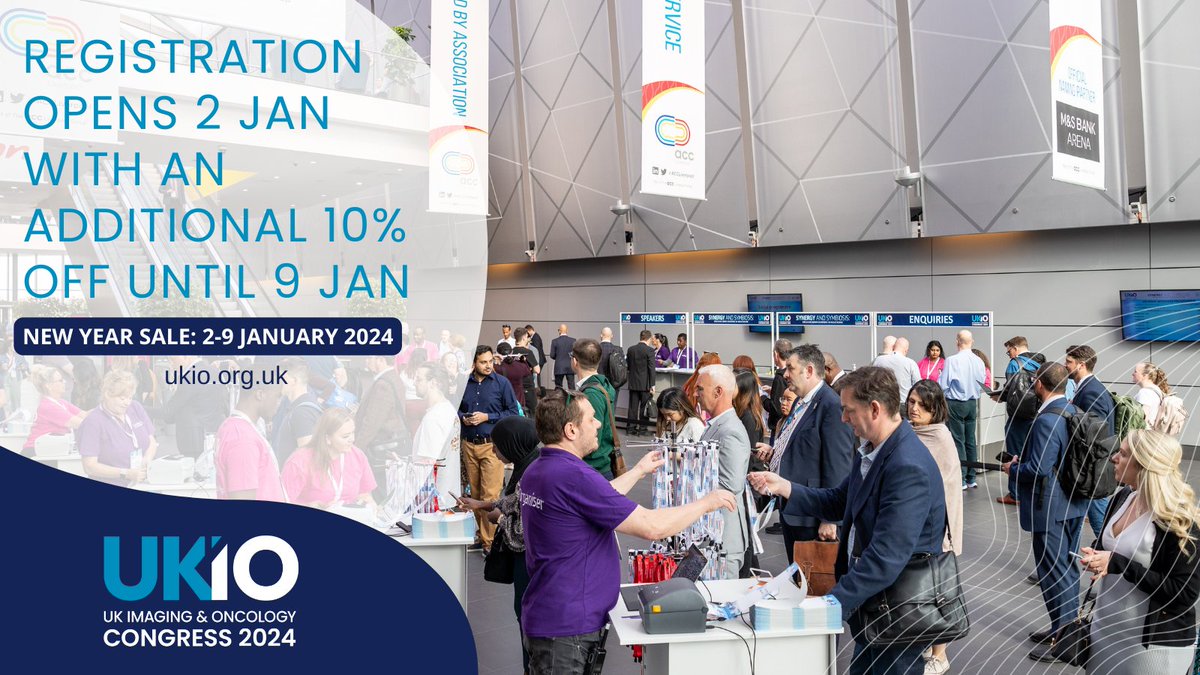 Set a reminder for 2 Jan⏰ Registration for #UKIO2024 will open with a New Year sale with an additional 10% off the earlybird fees. Check bit.ly/3eyiCoK for updates. We can't wait to see you in Liverpool in 2024! #radiology #radiography #oncology #physics #imaging