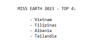 MISS EARTH 2023 - TOP 4. Gracias. #MissEarth2023 #MissEarth