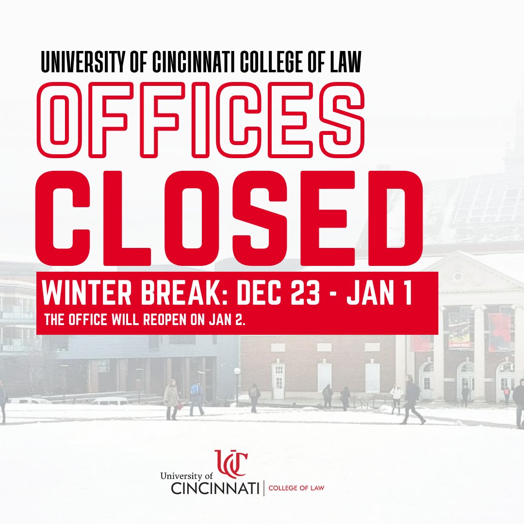 The College of Law offices will be closed for winter break from December 23rd to January 1st. We will resume regular office hours on January 2nd.