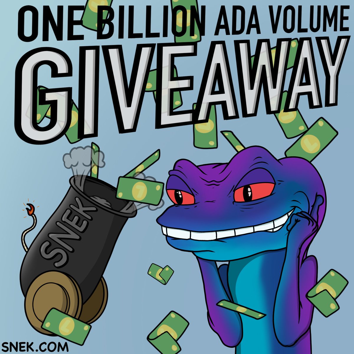 🎉 ONE BILLION GIVEAWAY 🎉 To celebrate $SNEK hitting 1 Billion ADA in trading volume, we are giving away 1,000,000 $SNEK (~1600 USD) 🐍 To participate : 👉🏻 Follow @snekcoinada 👉🏻 Retweet this post 👉🏻 Tag 3 friends in the comments 1 winner, ends Friday 12/29 23:59:59 UTC 🔥