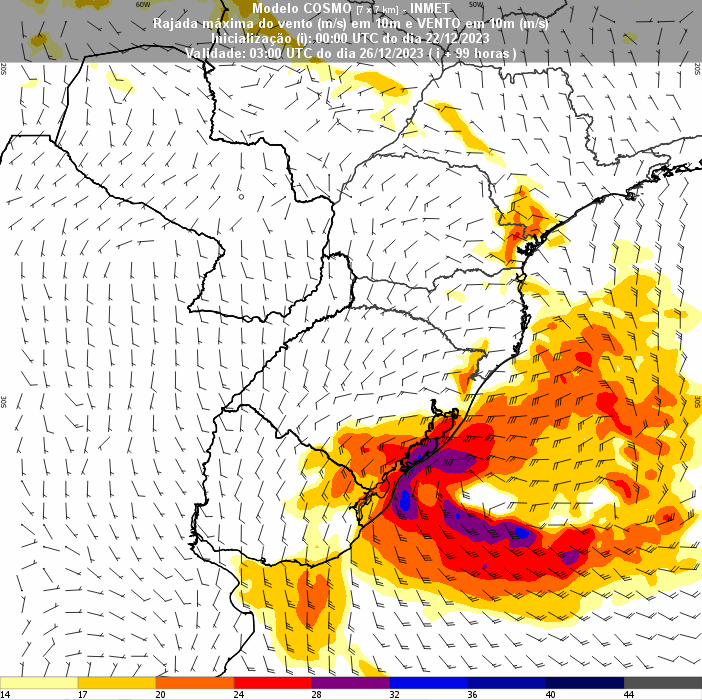 ⚠️Alerta de Ciclone🌀Pela previsão do COSMO (alinhada com outros modelos tb), ciclone extratropical deve provocar ventos fortes (rajadas ~100km/h) no litoral sul do RS, na noite do dia 25!
Além disso, deve organizar chuva em todo o Sul, mas modelos estão diferindo nos volumes...