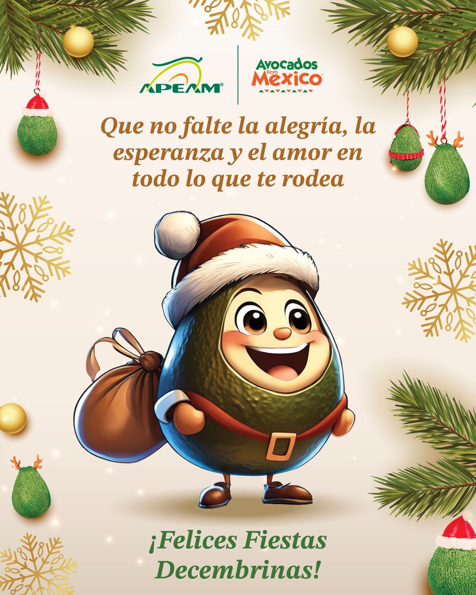 Que en estas fiestas no te falten la esperanza, la alegría y los buenos propósitos en tu vida. 🌟
Desde la APEAM te deseamos una feliz navidad y un próspero año nuevo.🎄
Sigamos cosechando éxitos juntos. ¡FELICES FIESTAS! 🥑💚
.
.
.
#APEAM #FiestasDecembrinas #AguacatesMexicanos