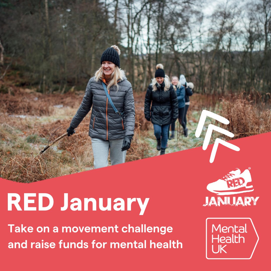 🏃‍♀️We've partnered with @RedJanuaryUK, a nationwide movement for mental wellbeing that’s empowering people to get moving in January. By taking part, you will not only be helping your own mental health, but raising funds to support others. Sign up 👉 mentalhealth-uk.org/get-involved/e…