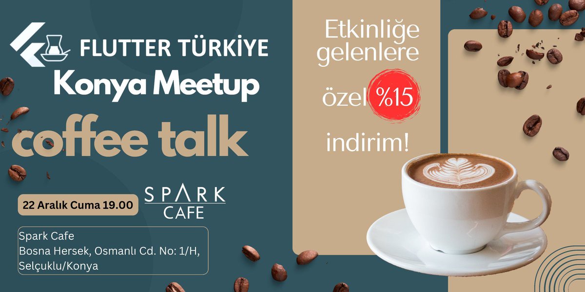 Bu akşam 19.00'da Konya Spark Cafe'de görüşmek üzere! ☕️🍪 meetup.com/flutter-turkiy…