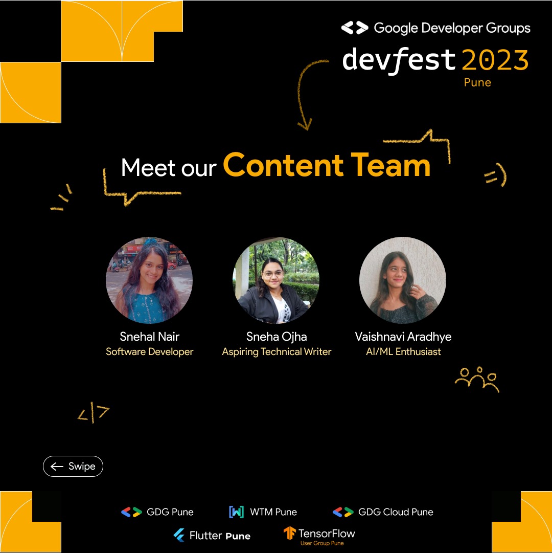 Say Hello to the brilliant minds behind the captivating content at DevFest Pune 2023! 👩🏻‍💻 Kudos to our talented team! 👏 🎟️ Reserve your tickets today! devfest.gdgpune.in/registration #DevfestPune2023 #GDGPune #DFP2023 #gdgcommunity