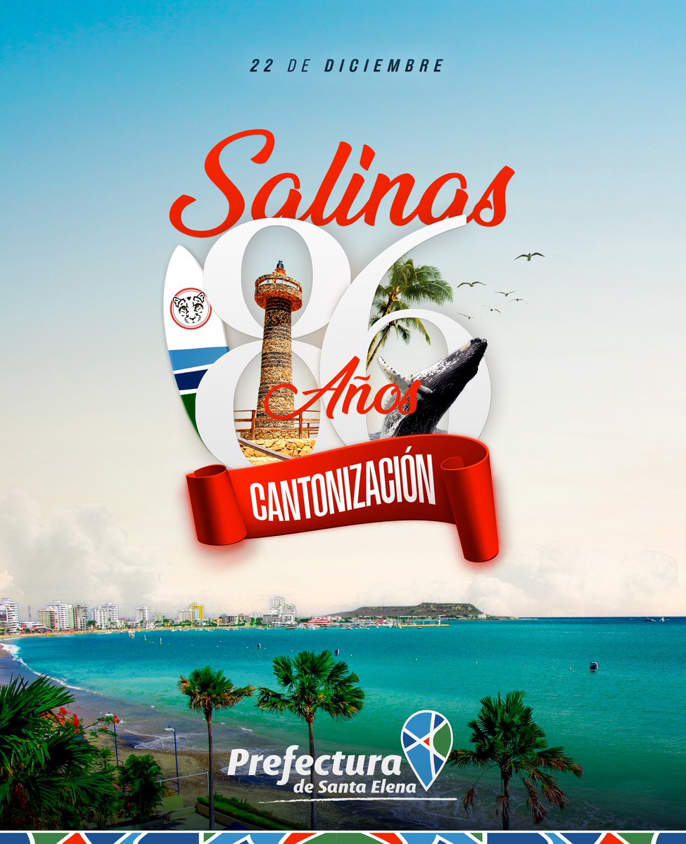 ¡Viva Salinas, La Capital del Sol! ☀️🌅 En sus 86 años de Cantonización la ciudad se alza como un destino turístico peninsular que destaca por sus hermosos balnearios y atardeceres encantadores, así como la calidez de su gente camelladora. Mi abrazo fraterno para todos ustedes en