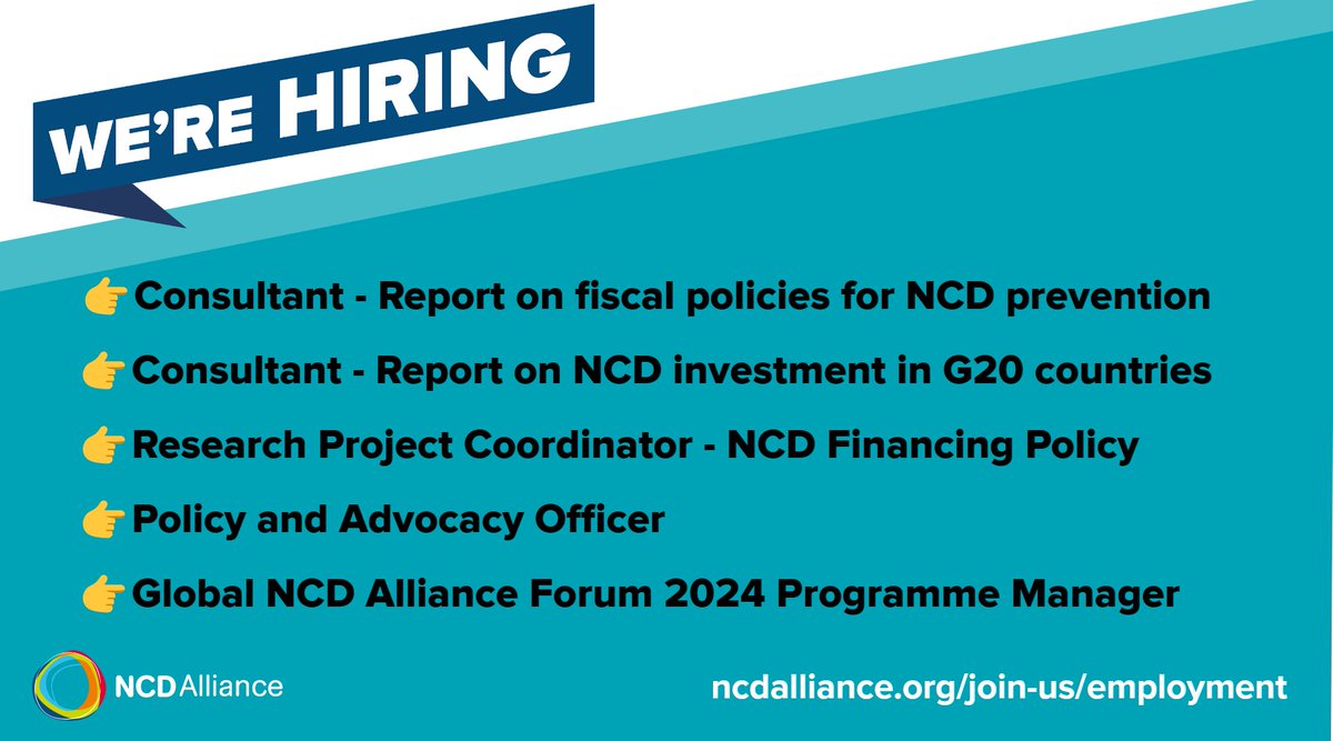 🔎Considering something new in 2024? We have a number of great opportunities to work with us to put #NCDs at the heart of global health and development policy, forums and processes. #developmentjobs #globalhealthjobs
❗Deadlines from 7 Jan
Find out more 👉ncdalliance.org/join-us/employ…