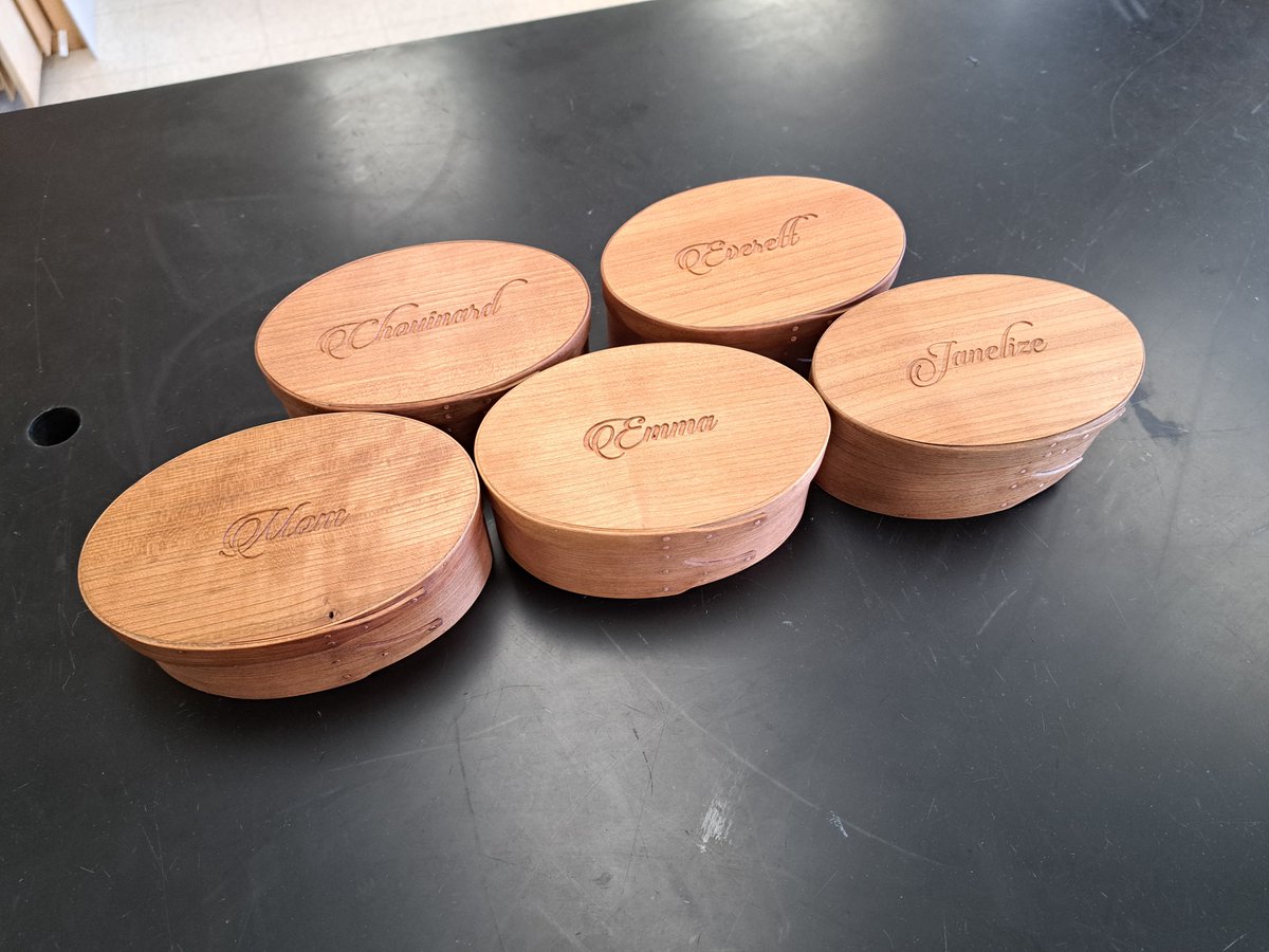 CHS Freshman completed their Shaker Oval Boxes in time for Christmas.  Biggest lesson learned?  Patience! #woodworking #shakerboxes #woodworkingskills