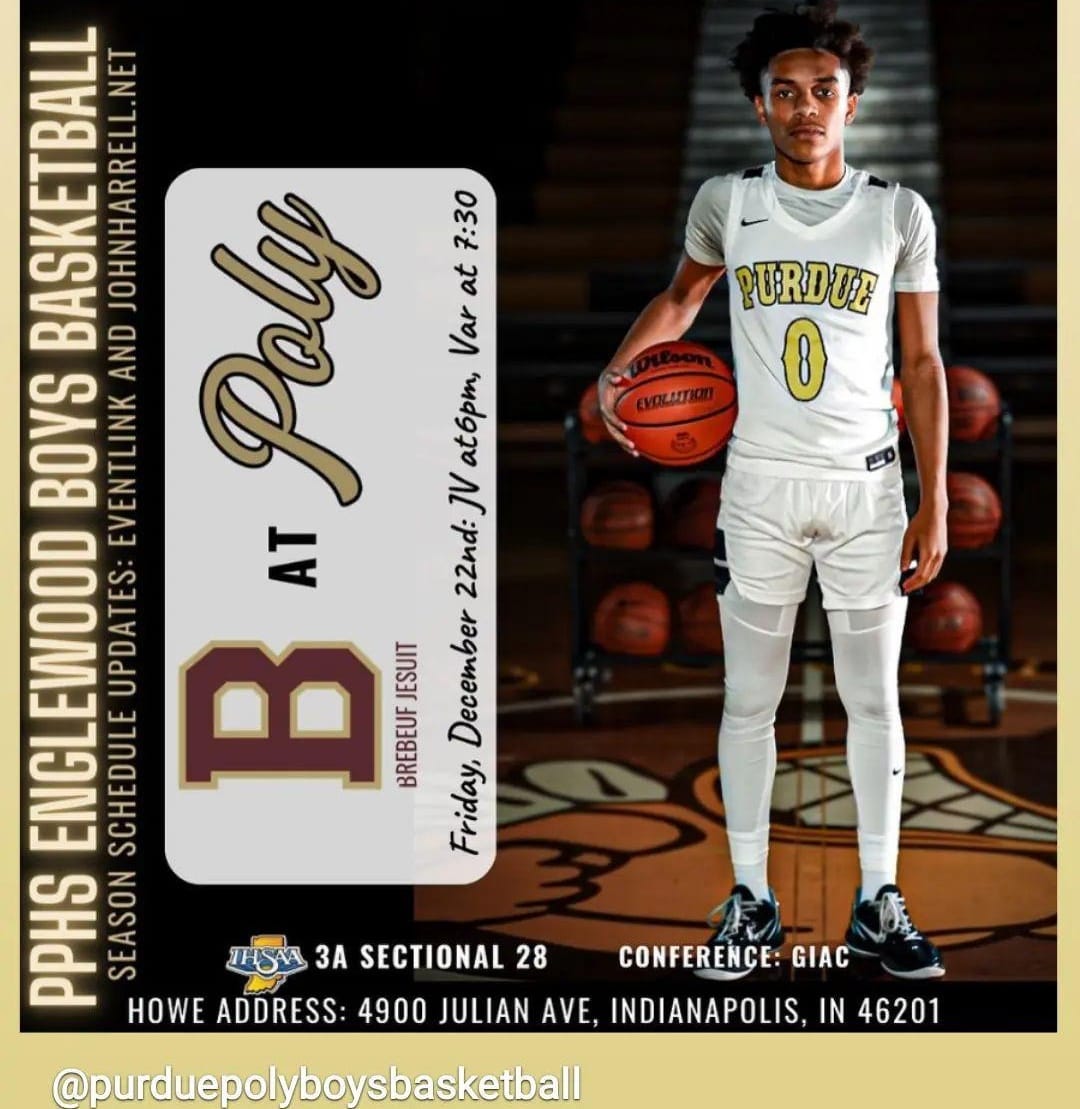 Last chance to see Purdue Poly Englewood Boys Basketball in 2023. Come on out to Howe to see this 3A Top 10 matchup. 
<a href="/PBoysbasketball/">PPHS_Boysbasketball</a> <a href="/PurduePolyHS/">PurduePolytechnicHS</a> <a href="/PPHSEnglewood/">PPHS Englewood</a> <a href="/giacsports/">GIACsports</a> <a href="/indyhsscores/">IndyStar HS Sports</a>