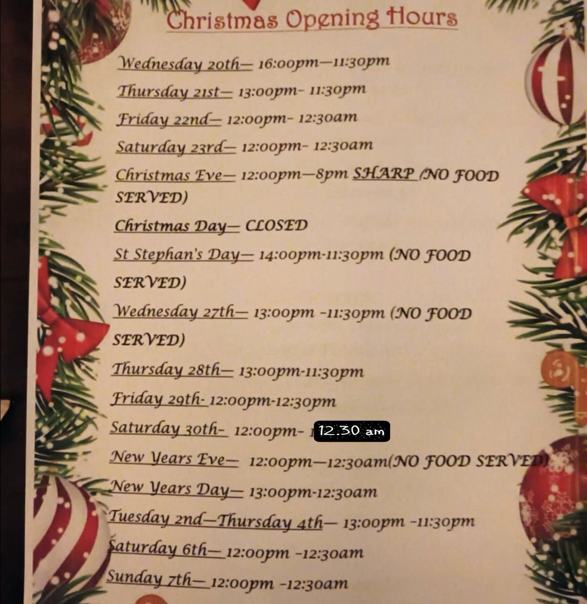 Christmas Opening hours #topofcoom #irelandshighestpub