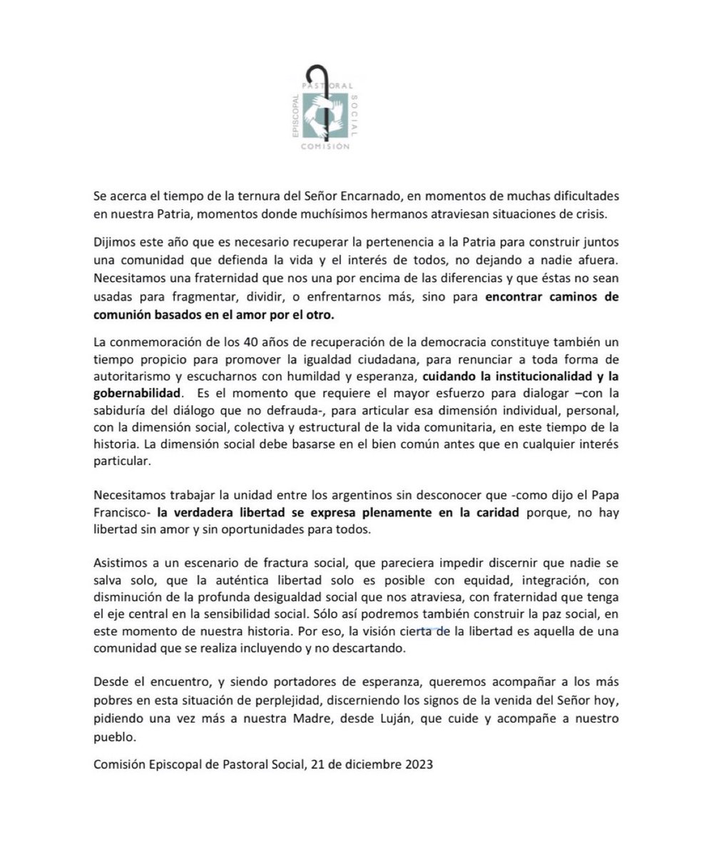 Arquidiócesis de La Plata (@arzobispadolp) on Twitter photo COMUNICADO DE LA COMISIÓN EPISCOPAL DE PASTORAL SOCIAL COMUNICADO DE LA COMISIÓN EPISCOPAL DE PASTORAL SOCIAL