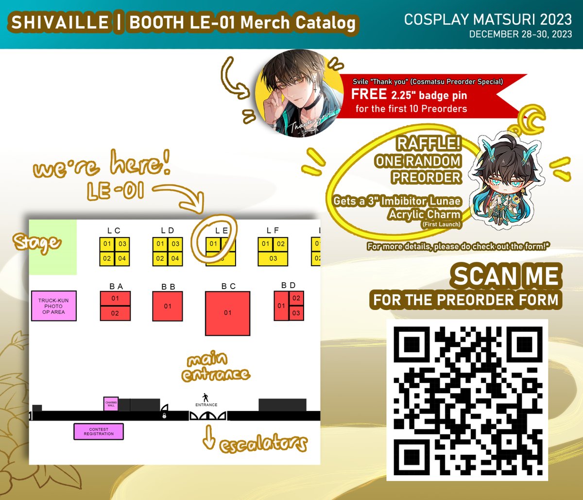 Hello! Here is my what you can find on my booth (Shivaille | LE-01) on #CosplayMatsuri2023 (Dec. 28-30) A lot of Dan heng, and a Dan Heng IL Life size standee :>>

PO form on replies! Also added PO benefit, and a Dan Heng IL chibi charm raffle!