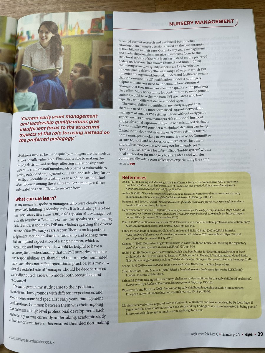 Delighted to have contributed to January’s @EYEearlyEd magazine with the findings from my first research project. @drjoolspage @Keith_Turvey @DrSooSturrock @NathanArcher1