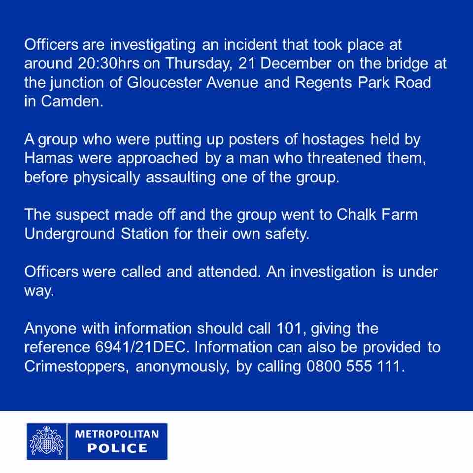 We are aware of videos and photos being shared online following an assault in Chalk Farm last night. An investigation is under way. ⬇️