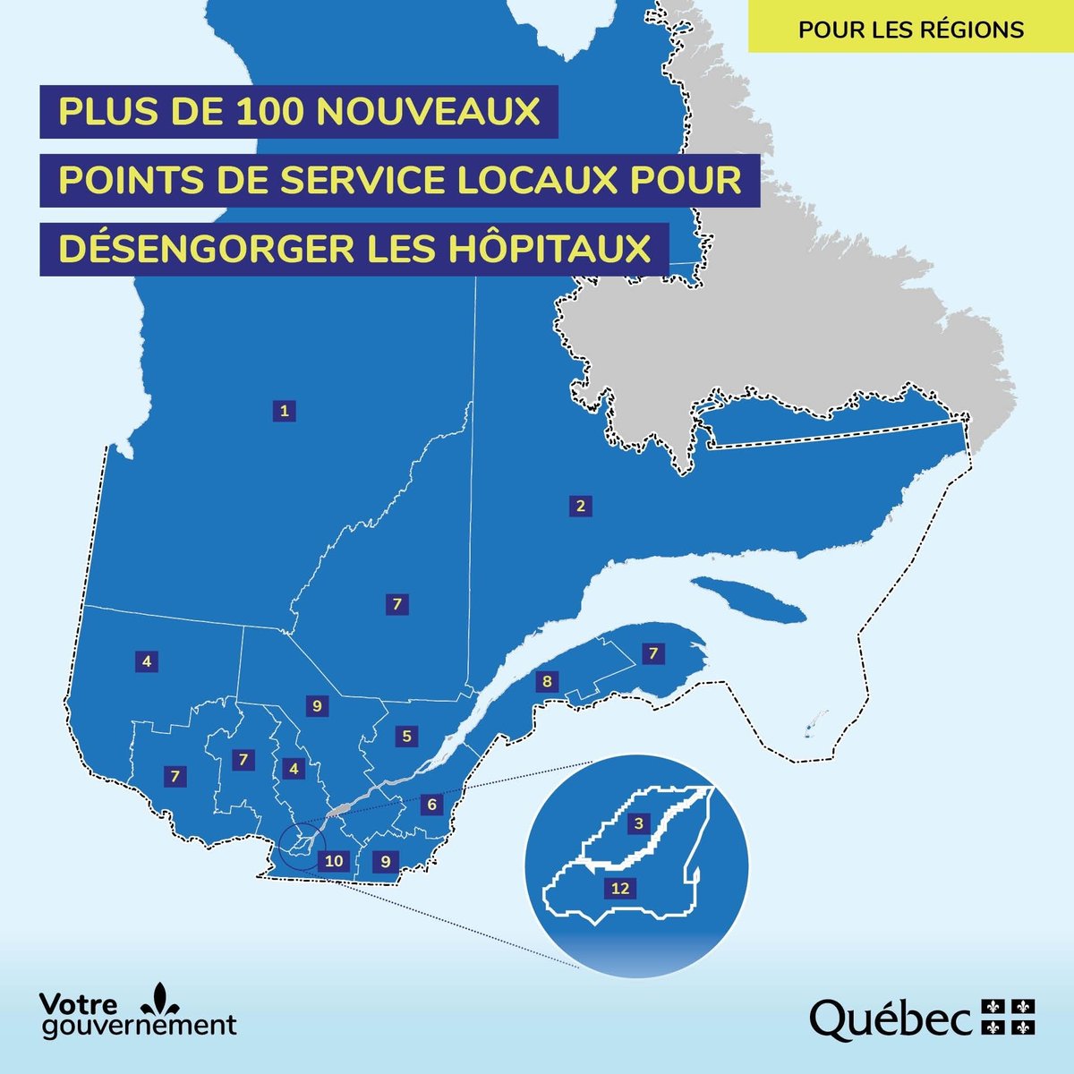 Notre gouvernement a annoncé la création de 100 points de service locaux à travers le Québec. Rappelons que les tests rapides de dépistage de la COVID-19 y sont offerts gratuitement pour tous. Il est aussi possible d’y prendre rdv pour se faire vacciner : portal3.clicsante.ca.