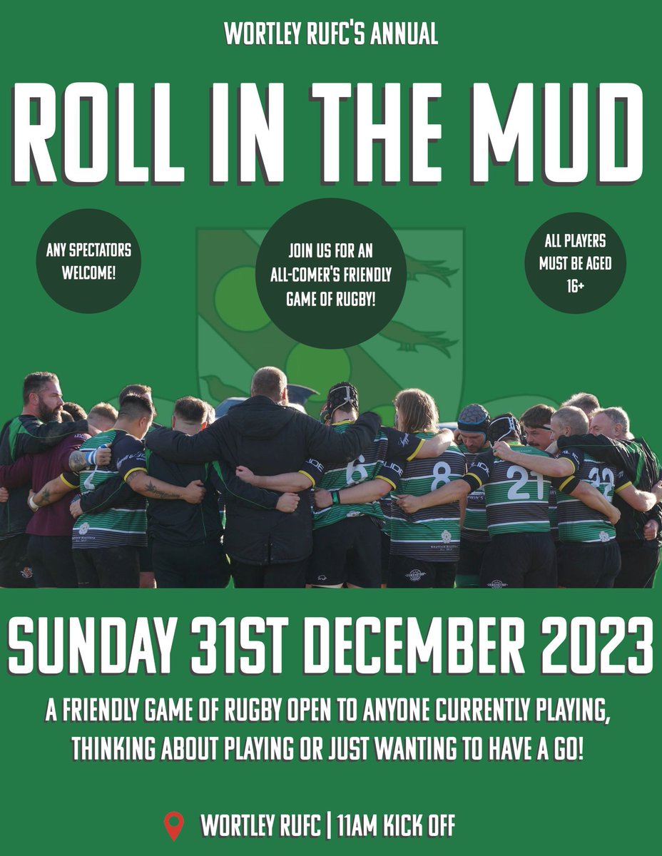 ROLL IN THE MUD 2024!! It's here, our annual all players welcome, returns for another year. We are inviting, new faces, old faces, current faces to come on down and have a run out Bring your mates and have a good laugh. Changing rooms open from 10am, kick off at 11am 🏉🏉🏉🏉🏉
