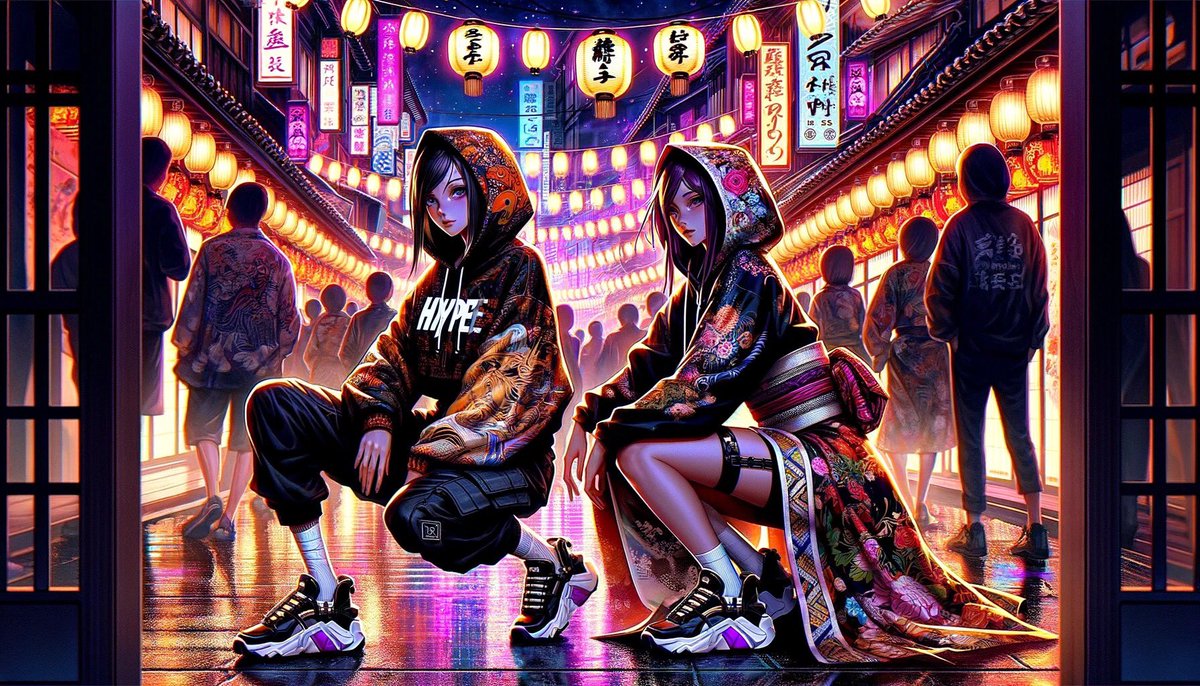 Commissioned art 🎨: Twin ninjas rocking hype beast threads 🥋👟 #NinjaStyle #HypeBeastFashion #CustomArt #StreetNinjas #UrbanSamurai