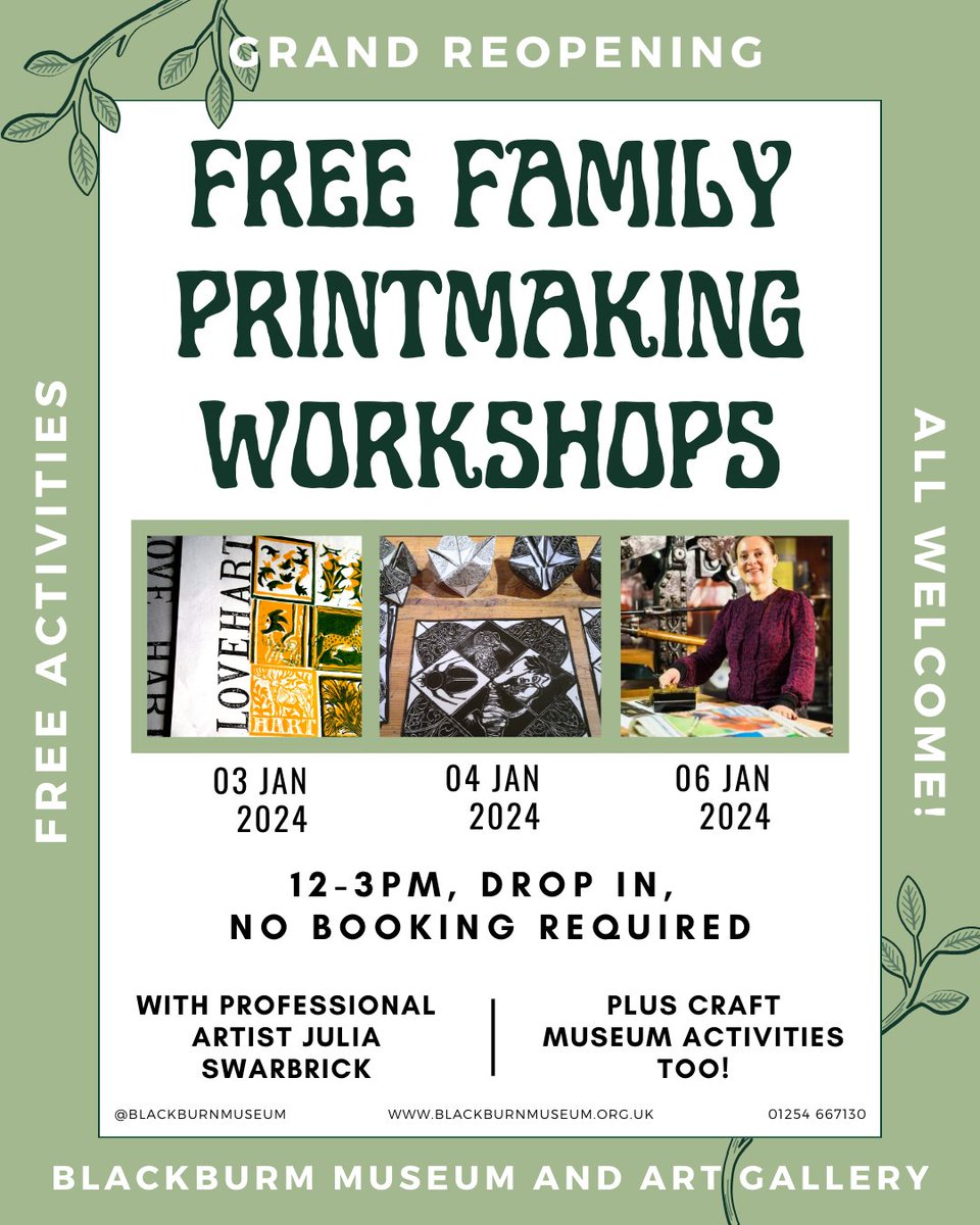 GRAND REOPENING! 🥳 To celebrate, we will be hosting a week full of FREE activities and printing workshops. 🙌 Julia Swarbrick will be here on the 3rd, 4th, and 6th of Jan (12-3pm), where you will have the chance to see our 1875 Columbian Printing Press in action!