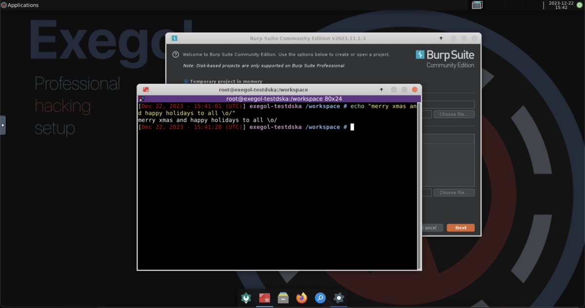 Exegol holiday release is live 🎄🎁🎅

New remote graphical desktop, image entrypoint, container startup script, new tools, improved pipeline, doc, etc. Many big things!

github.com/ThePorgs/Exego…
github.com/ThePorgs/Exego…

gg to the team <a href="/Dramelac_/">Dramelac</a> <a href="/QU35T_TV/">qu35t</a> 👏 and all contributors.