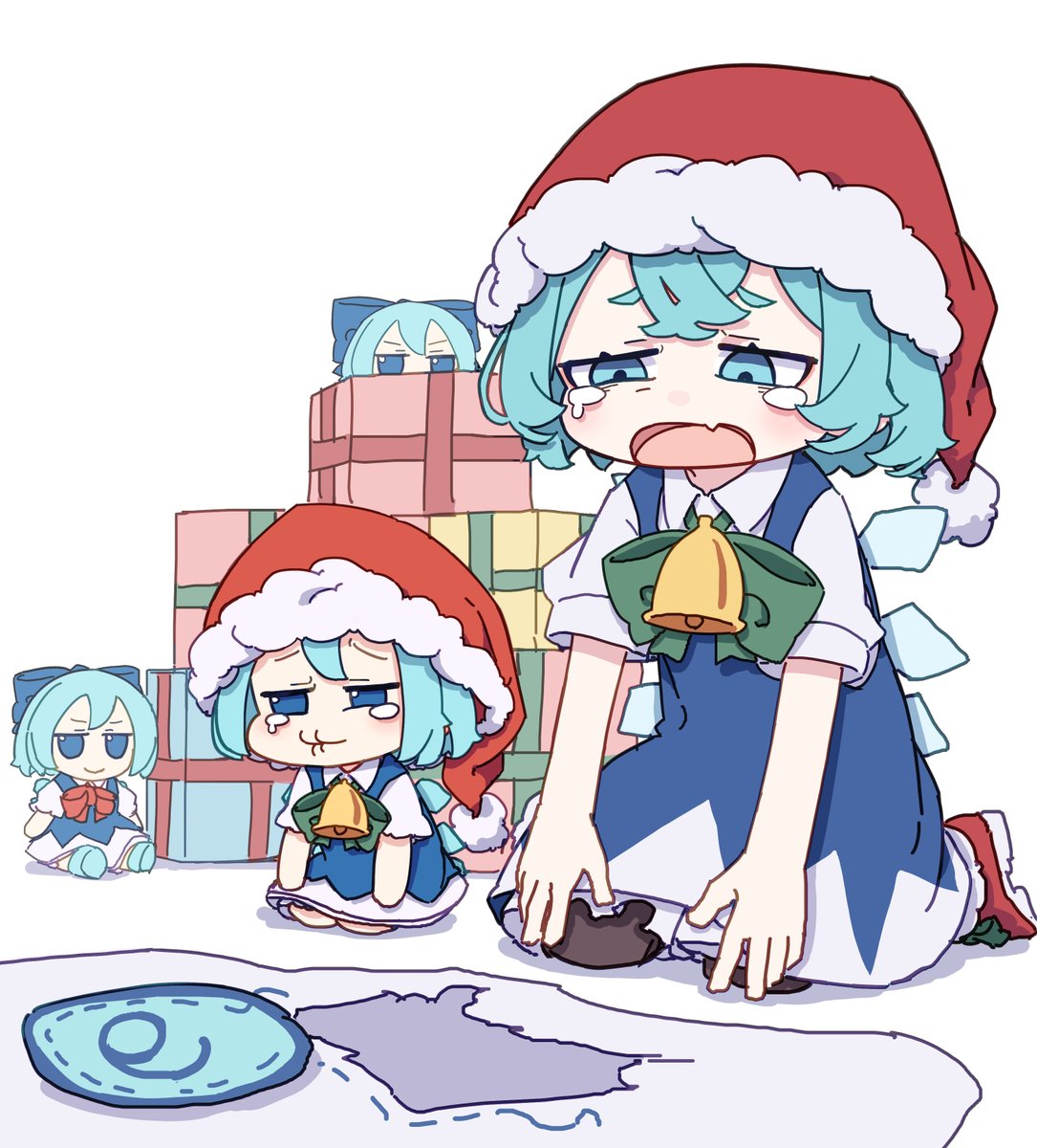 cirno santa hat blue hair blue eyes wings ice wings dress ice  illustration images