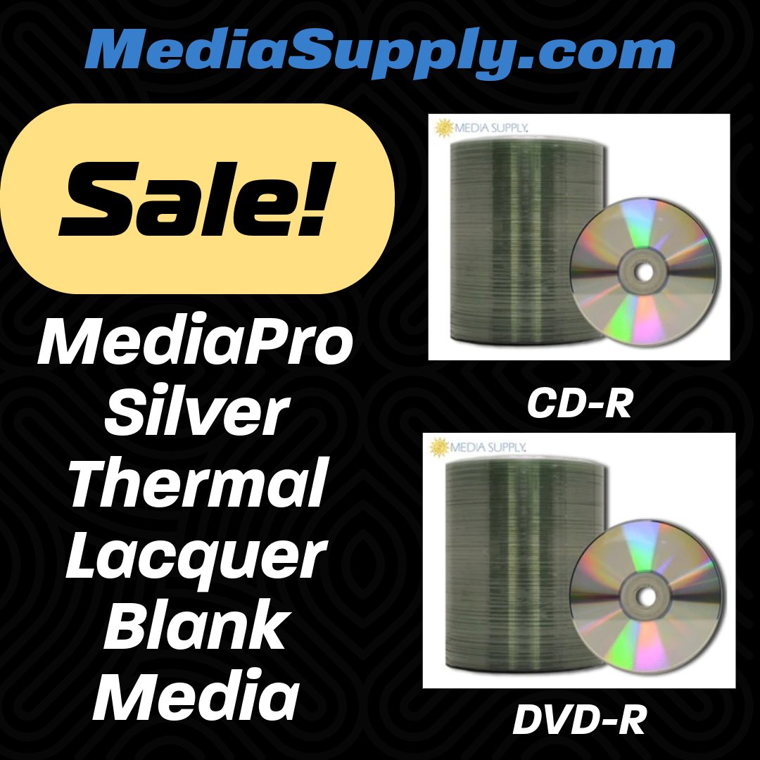 Sale! Mediapro Silver Thermal Lacquer Blank CDs and DVDs
Mediapro Silver Thermal Lacquer #CDs and #DVDs are a blank optical media that are used for storing digital data, including data #backup, music #recording, and video recording. 
Shop the Sale at tinyurl.com/mwa6navz