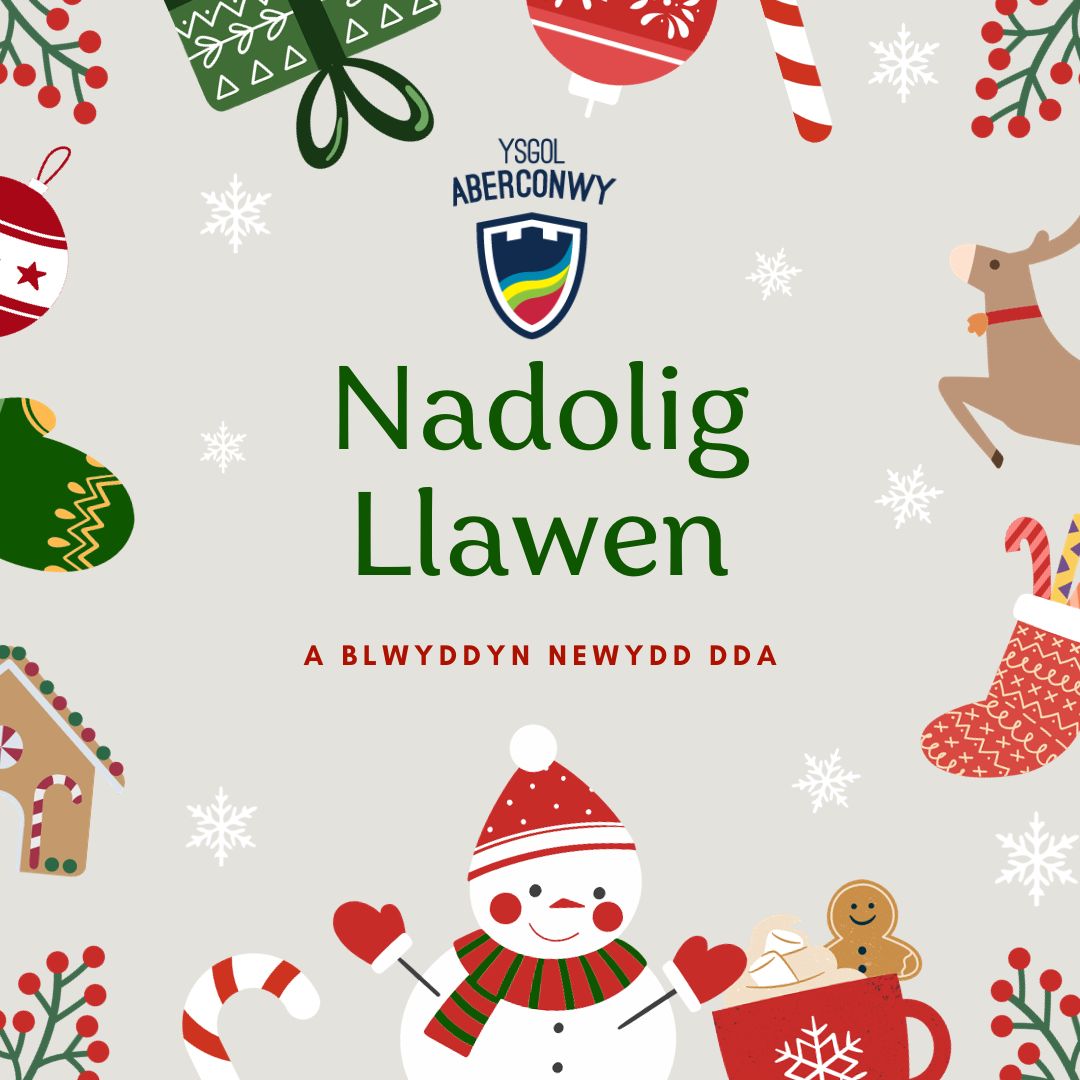 Gan ddymuno Nadolig Llawen a Blwyddyn Newydd Dda i bawb! Mwynhewch y gwyliau, cadwch yn ddiogel ac fe welwn ni chi yn ôl yn yr ysgol ar ddydd Llun Ionawr 8fed 2024!

Mae ein cylchlythyr diwedd tymor ar gael yma: aberconwy.conwy.sch.uk/cy/newsletters/