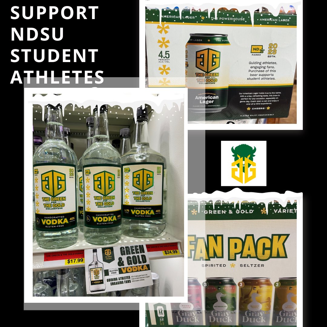 The Green and The Gold Collective (@gandgcollective) on Twitter photo Don’t forget to support NDSU student athletes by stocking up on <a href="/grayduckspirits/">Gray Duck Spirits</a> Green and Gold lager, seltzers and vodka for your holiday gatherings. #drinkresponsibly #NIL #weneedyou Don’t forget to support NDSU student athletes by stocking up on <a href="/grayduckspirits/">Gray Duck Spirits</a> Green and Gold lager, seltzers and vodka for your holiday gatherings. #drinkresponsibly #NIL #weneedyou