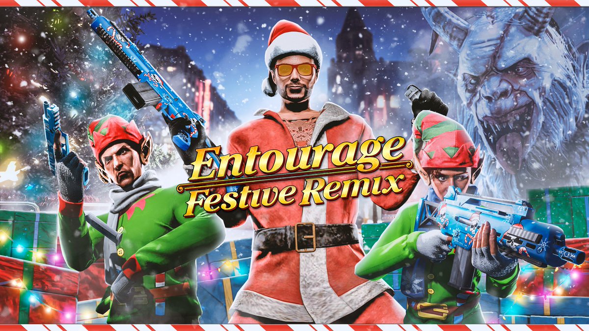 Delivering presents to the citizens of Los Santos is not without risks. Elves armed with candy canes and pipe bombs must escort Santa to the safety zone before the Krampuses can cancel the holidays. Get 2X Rewards in Entourage (Festive Remix) now: rsg.ms/8d94a9a